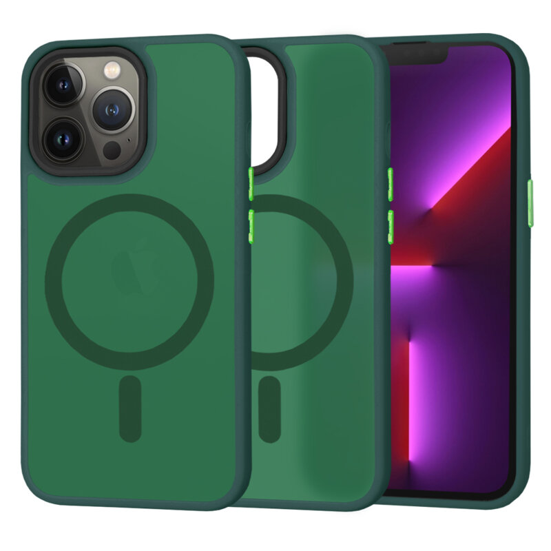 Husa iPhone 13 Pro Techsuit HaloFrost MagSafe Series, verde inchis