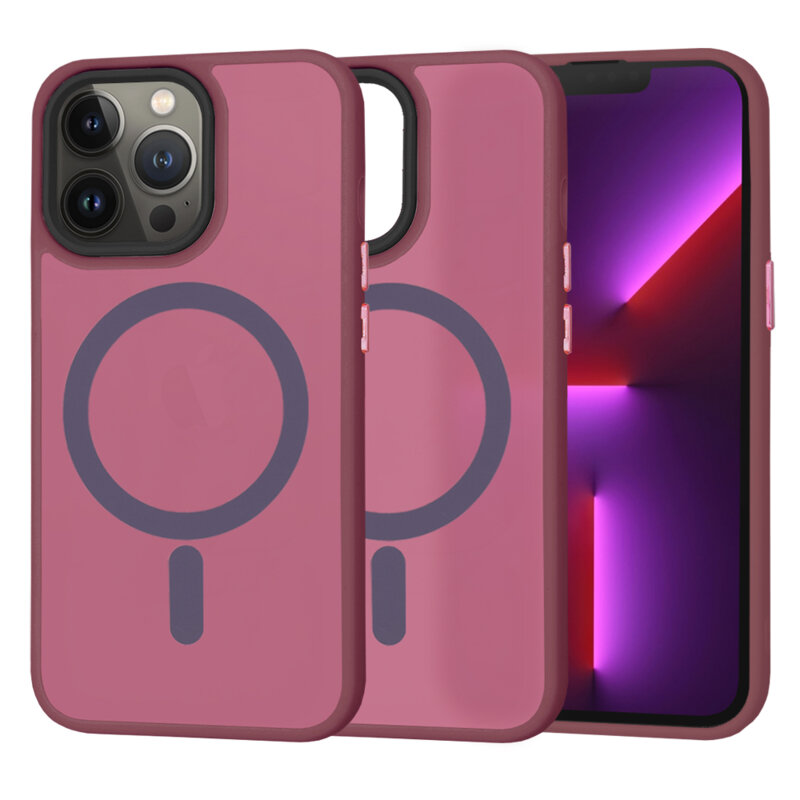Husa iPhone 13 Pro Techsuit HaloFrost MagSafe Series, bordo