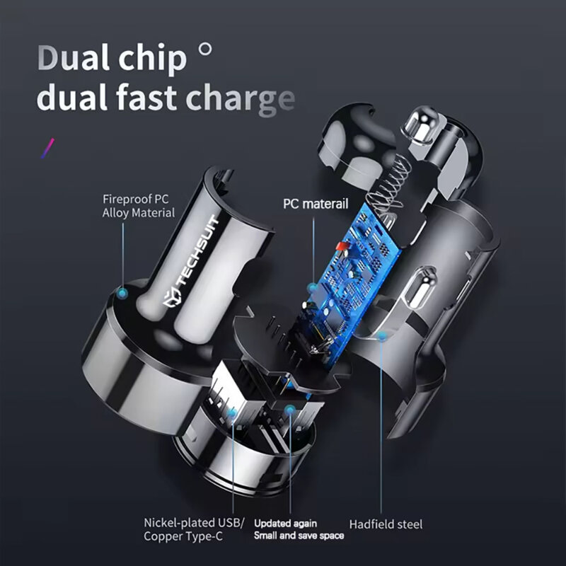 Incarcator auto USB QC3.0 18W + Type-C PD30W Techsuit, TE-P31