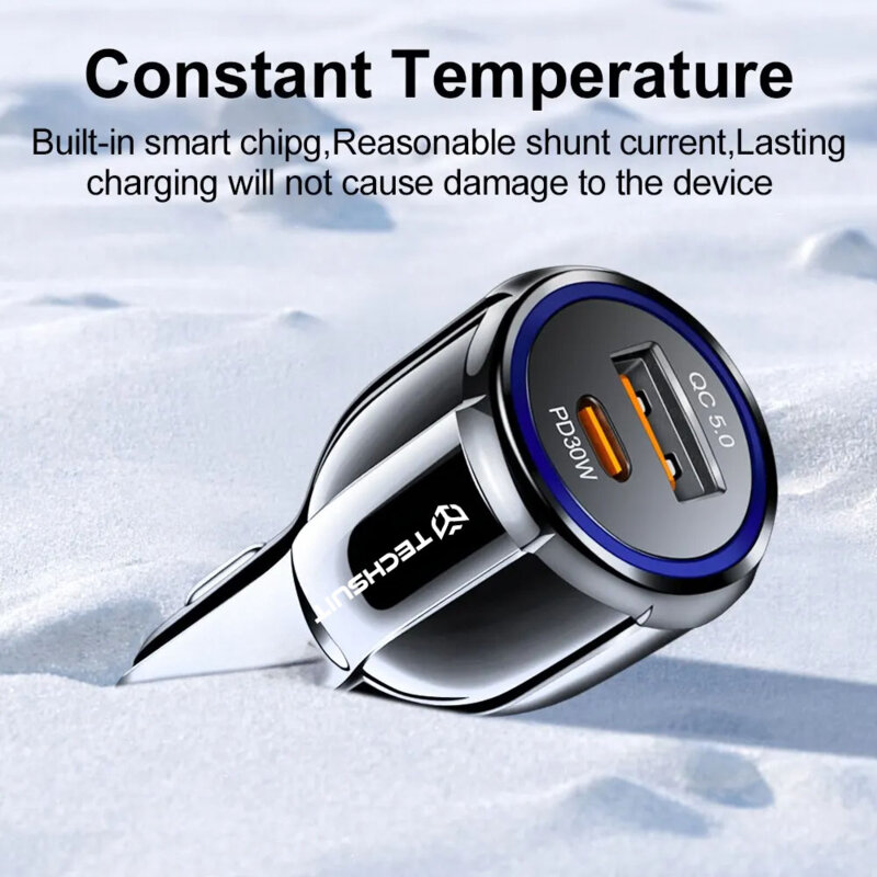 Incarcator masina USB QC5.0 30W + Type-C PD30W Techsuit, TE-022
