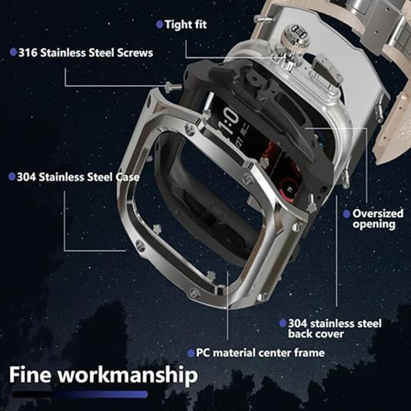 [Pachet 360°] Husa + curea Apple Watch 4 44mm ShellBox Waterproof IP68, argintiu