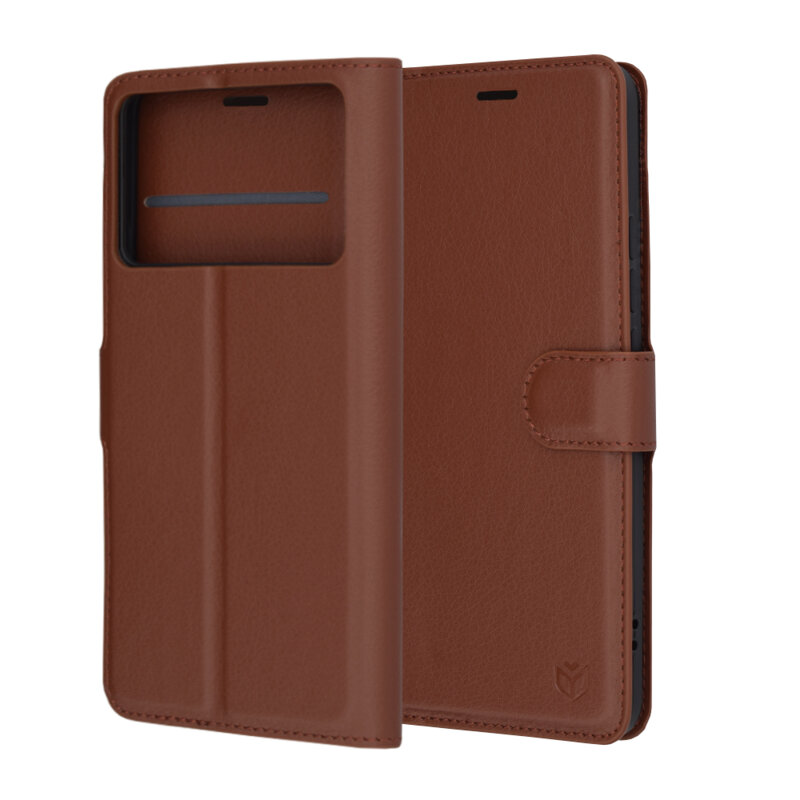 Husa Xiaomi Poco F6 Pro Techsuit Leather Folio, maro