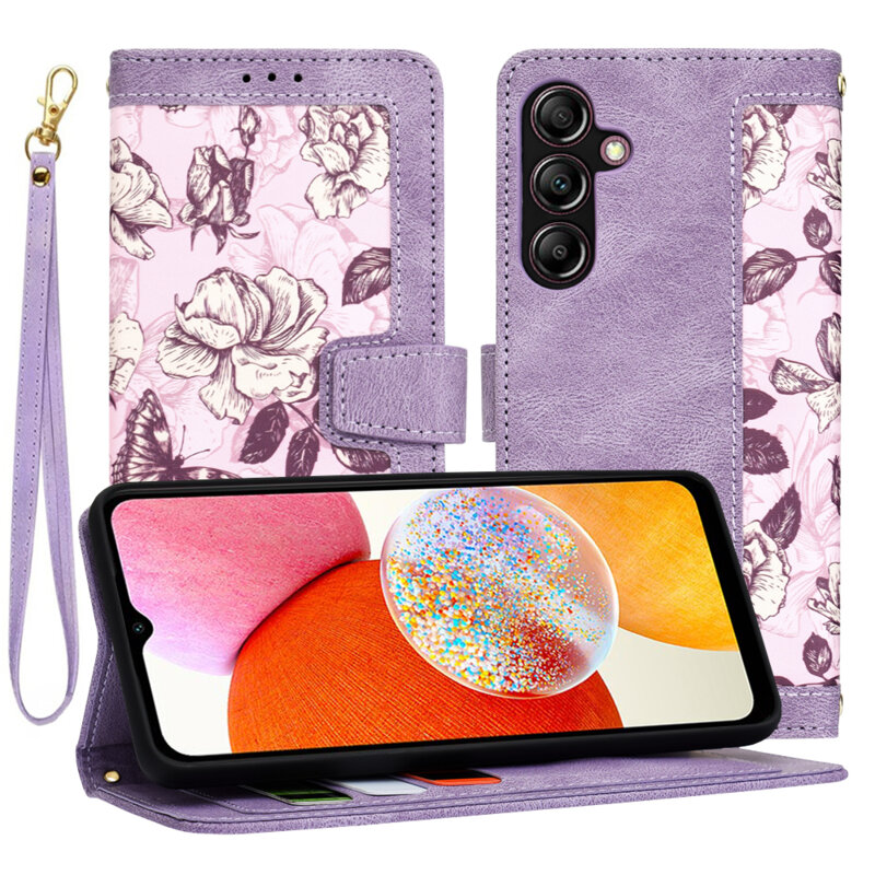 Husa personalizata fete Samsung Galaxy A14 4G Techsuit FlipCraft, mov