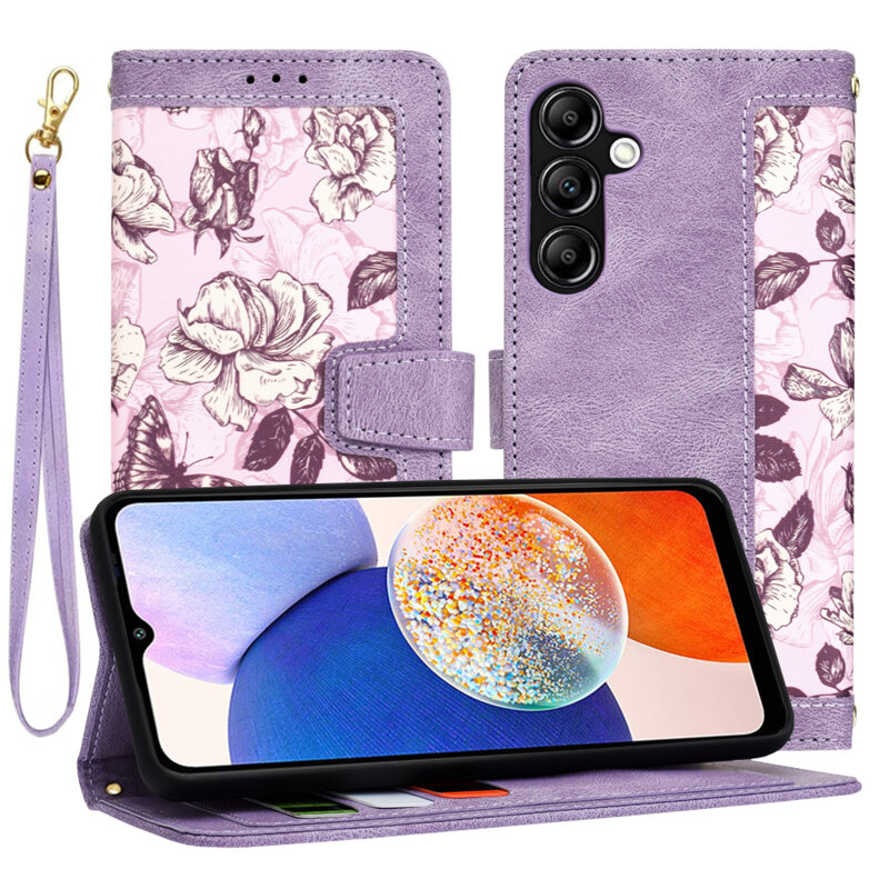 Husa personalizata fete Samsung Galaxy A14 5G Techsuit FlipCraft, mov