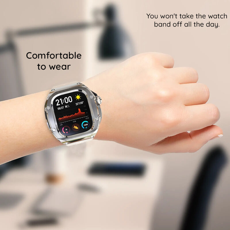 [Pachet 360°] Husa + curea Apple Watch Ultra ShellBox Waterproof IP68, roz auriu