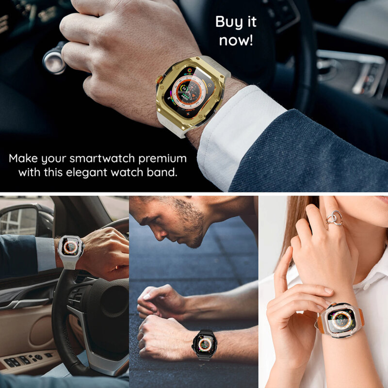 [Pachet 360°] Husa + curea Apple Watch Ultra ShellBox Waterproof IP68, roz auriu