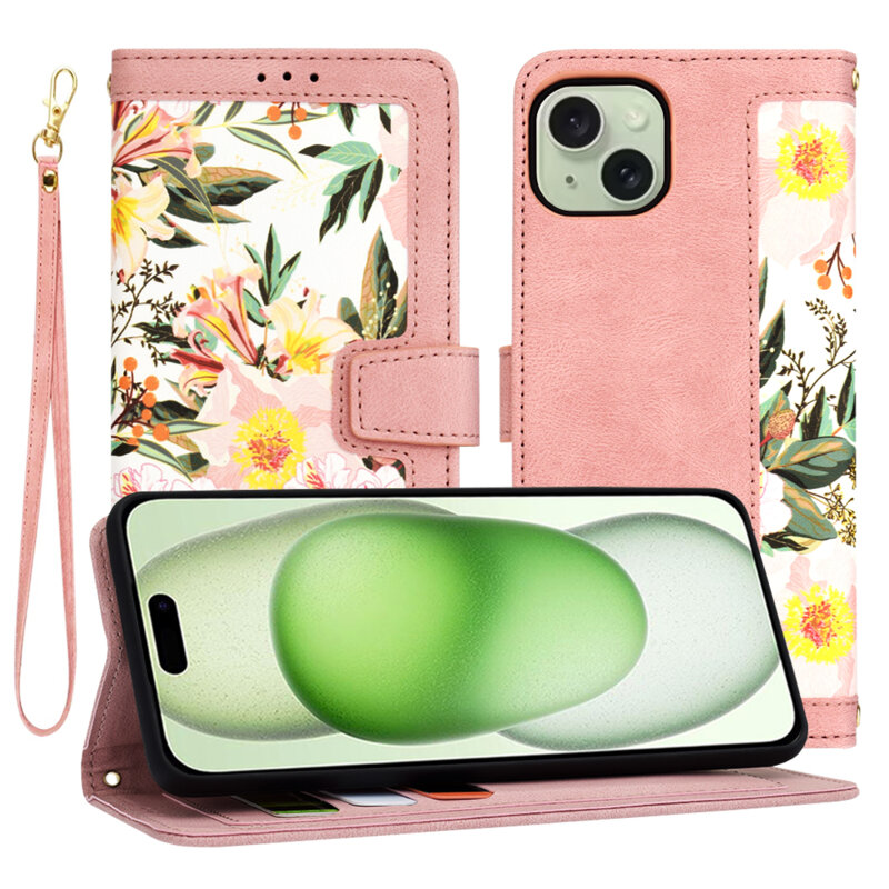 Husa personalizata fete iPhone 15 Plus Techsuit FlipCraft, roz