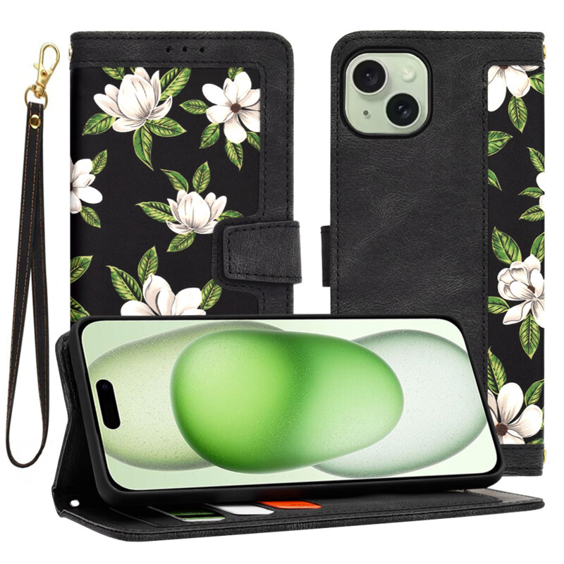 Husa personalizata fete iPhone 15 Plus Techsuit FlipCraft, negru