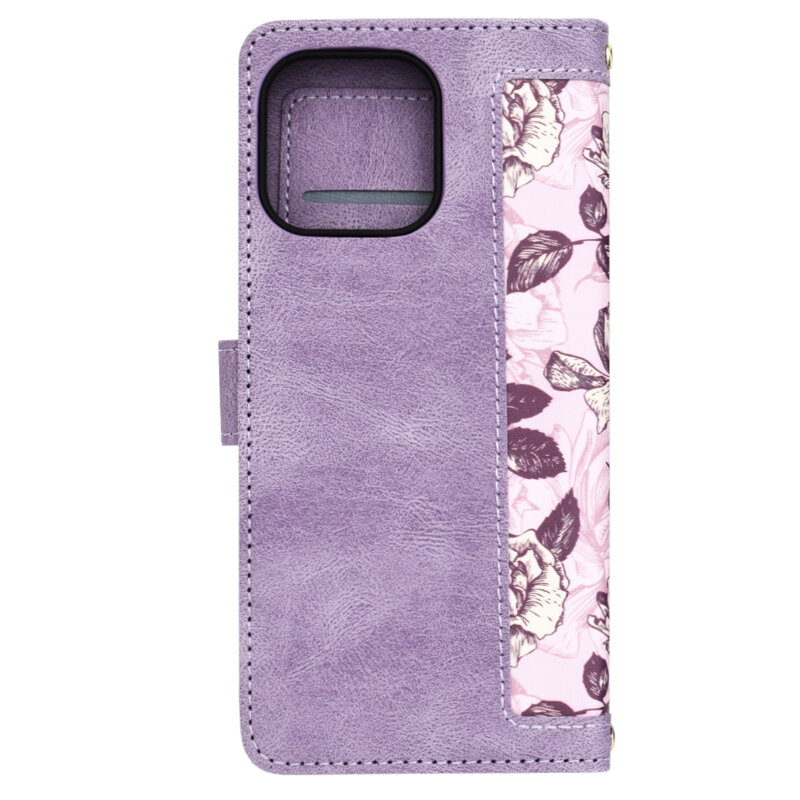 Husa personalizata fete iPhone 15 Pro Max Techsuit FlipCraft, mov