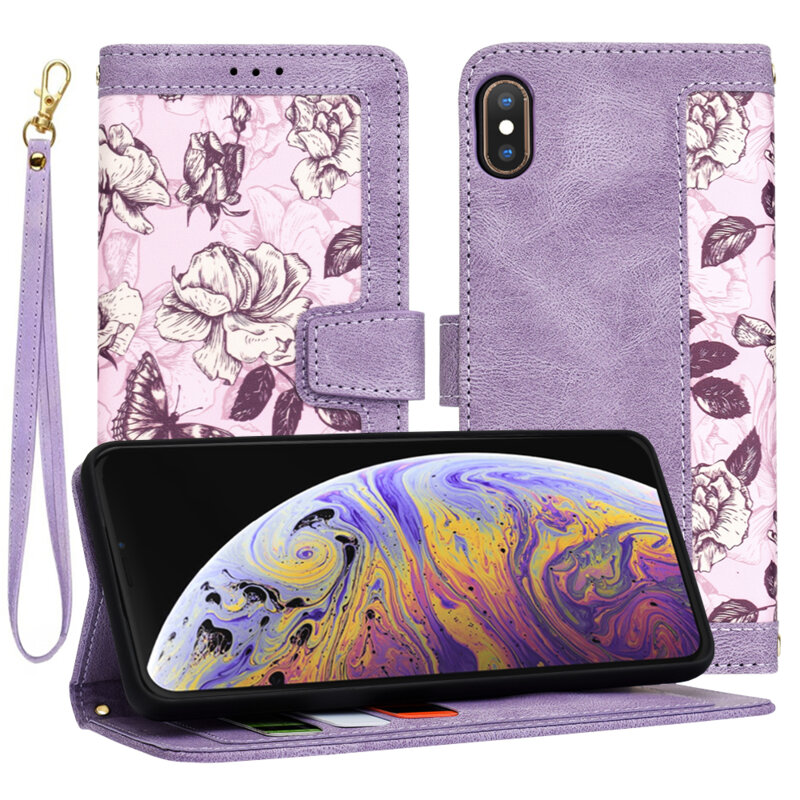 Husa personalizata fete iPhone XS Max Techsuit FlipCraft, mov