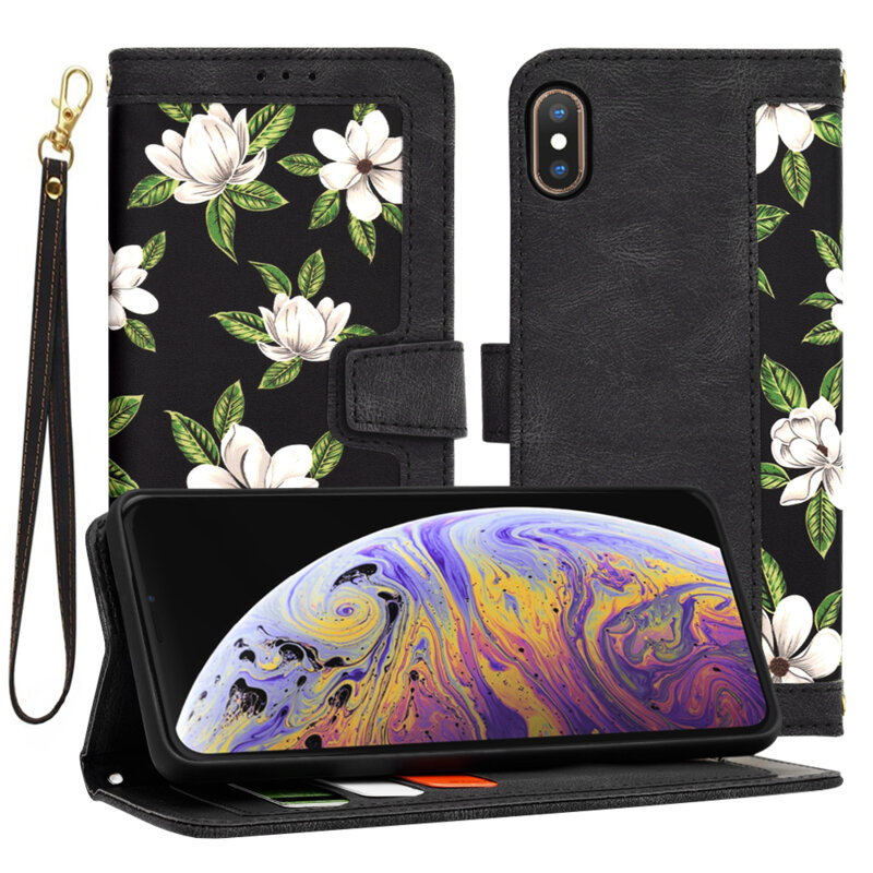 Husa personalizata fete iPhone XS Max Techsuit FlipCraft, negru