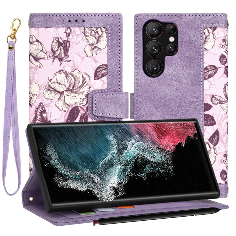 Husa personalizata fete Samsung Galaxy S22 Ultra 5G Techsuit FlipCraft, mov