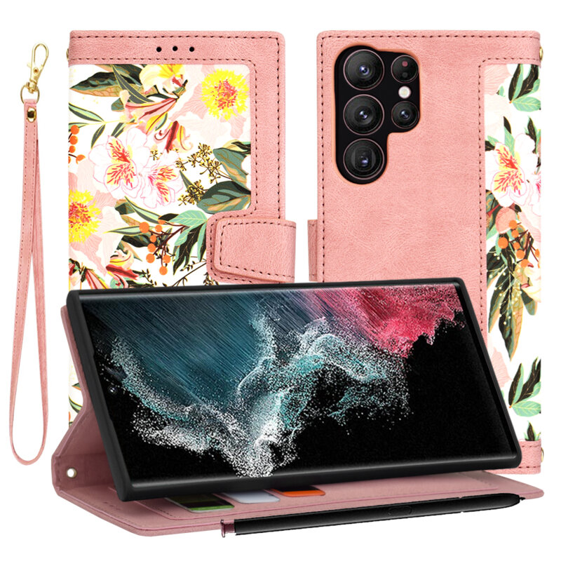 Husa personalizata fete Samsung Galaxy S22 Ultra 5G Techsuit FlipCraft, roz