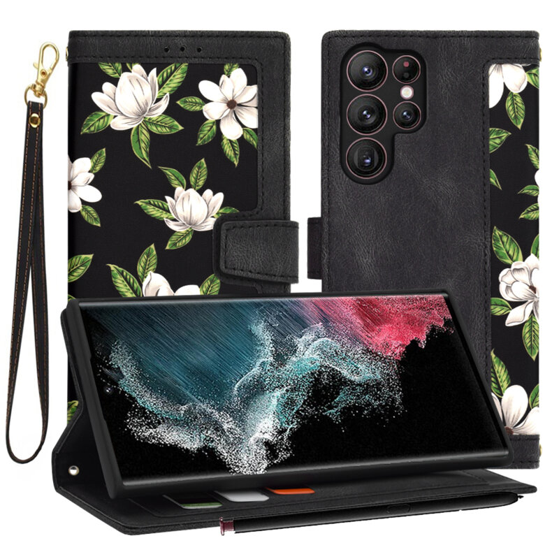Husa personalizata fete Samsung Galaxy S22 Ultra 5G Techsuit FlipCraft, negru