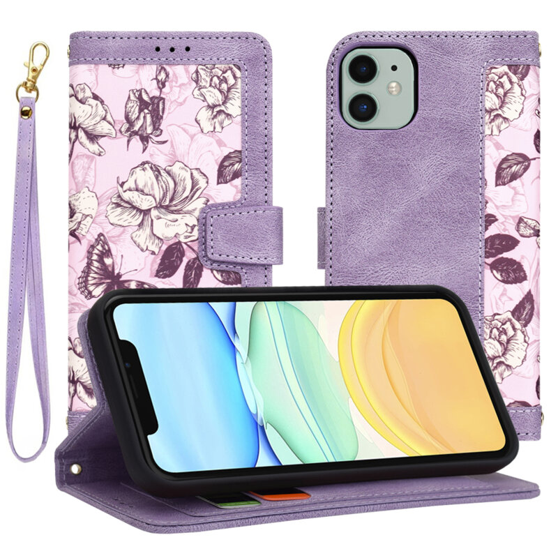 Husa personalizata fete iPhone 11 Techsuit FlipCraft, mov