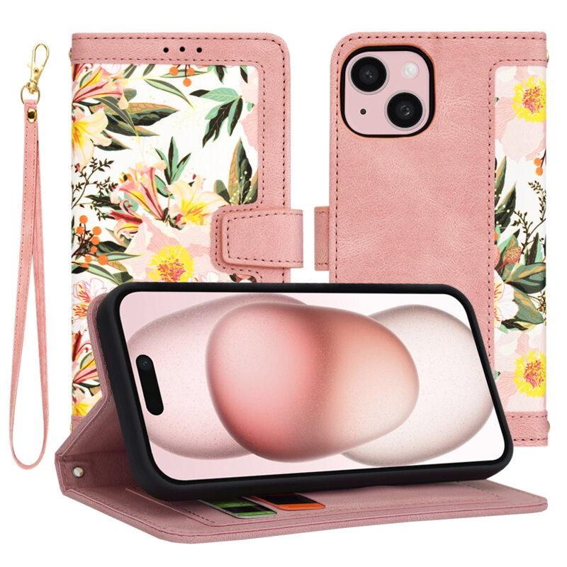 Husa personalizata fete iPhone 15 Techsuit FlipCraft, roz