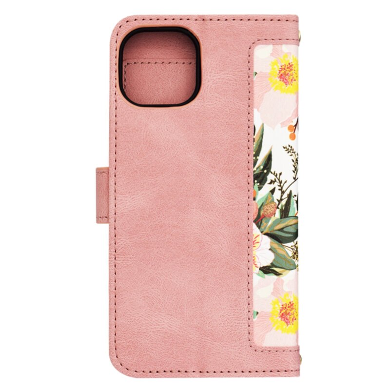 Husa personalizata fete iPhone 15 Techsuit FlipCraft, roz