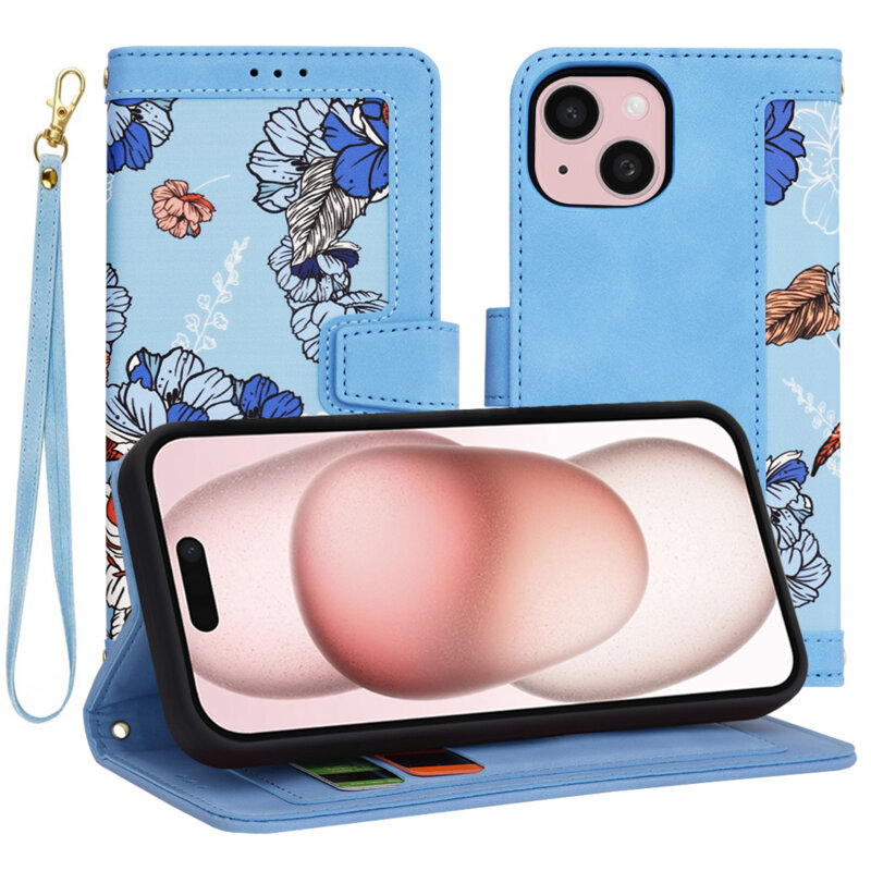 Husa personalizata fete iPhone 15 Techsuit FlipCraft, bleu