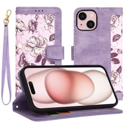 Husa personalizata fete iPhone 15 Techsuit FlipCraft, mov