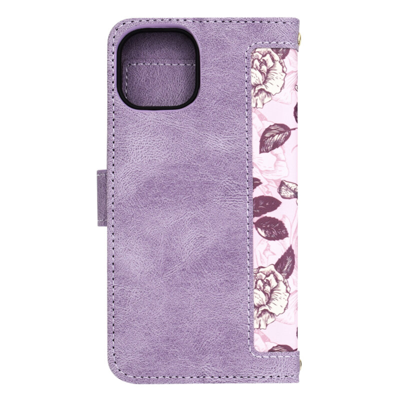 Husa personalizata fete iPhone 15 Techsuit FlipCraft, mov