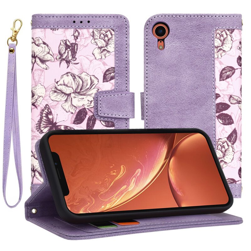 Husa personalizata fete iPhone XR Techsuit FlipCraft, mov