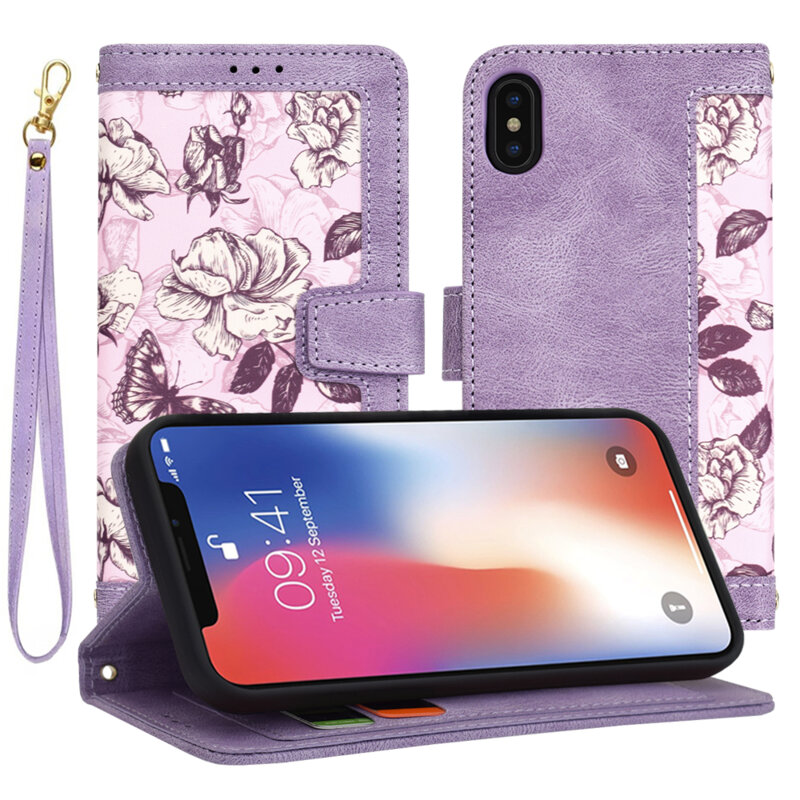 Husa personalizata fete iPhone XS Techsuit FlipCraft, mov