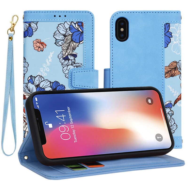 Husa personalizata fete iPhone XS Techsuit FlipCraft, bleu