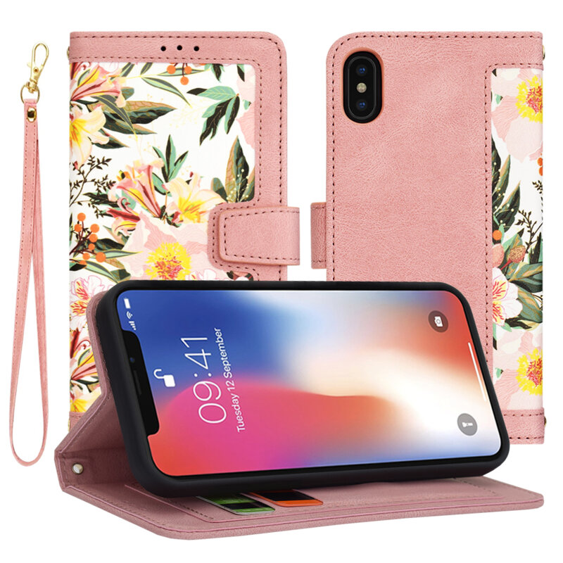 Husa personalizata fete iPhone XS Techsuit FlipCraft, roz