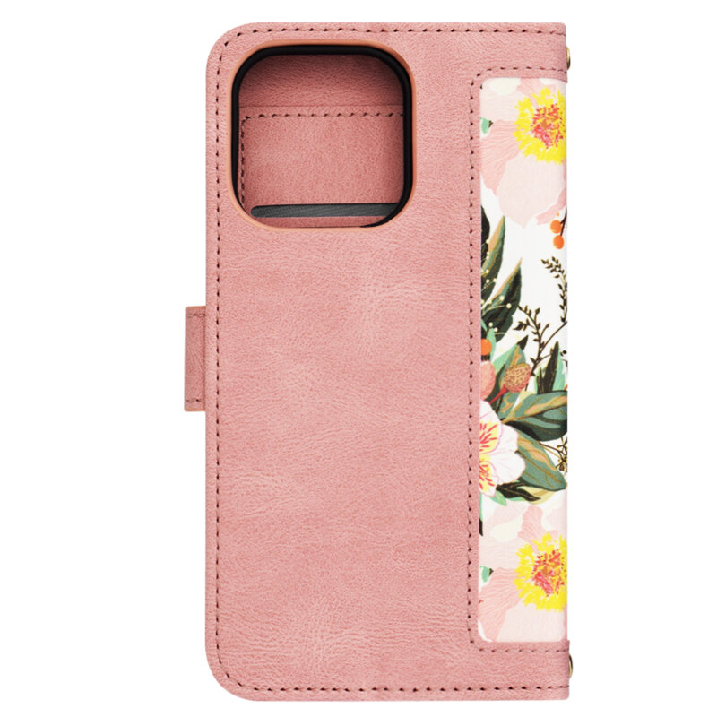 Husa personalizata fete iPhone 15 Pro Techsuit FlipCraft, roz