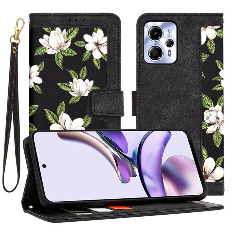 Husa personalizata fete Motorola Moto G53 Techsuit FlipCraft, negru