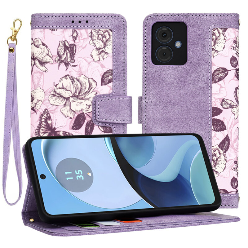 Husa personalizata fete Motorola Moto G14 Techsuit FlipCraft, mov