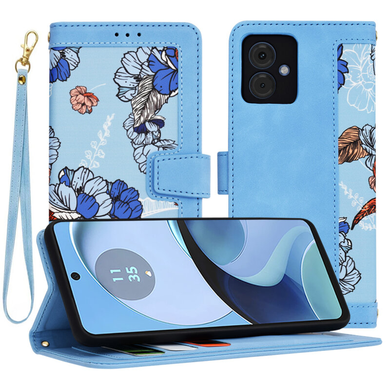 Husa personalizata fete Motorola Moto G14 Techsuit FlipCraft, bleu