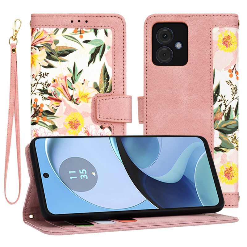 Husa personalizata fete Motorola Moto G14 Techsuit FlipCraft, roz