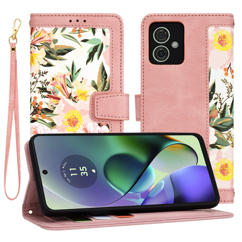 Husa personalizata fete Motorola Moto G54 Techsuit FlipCraft, roz