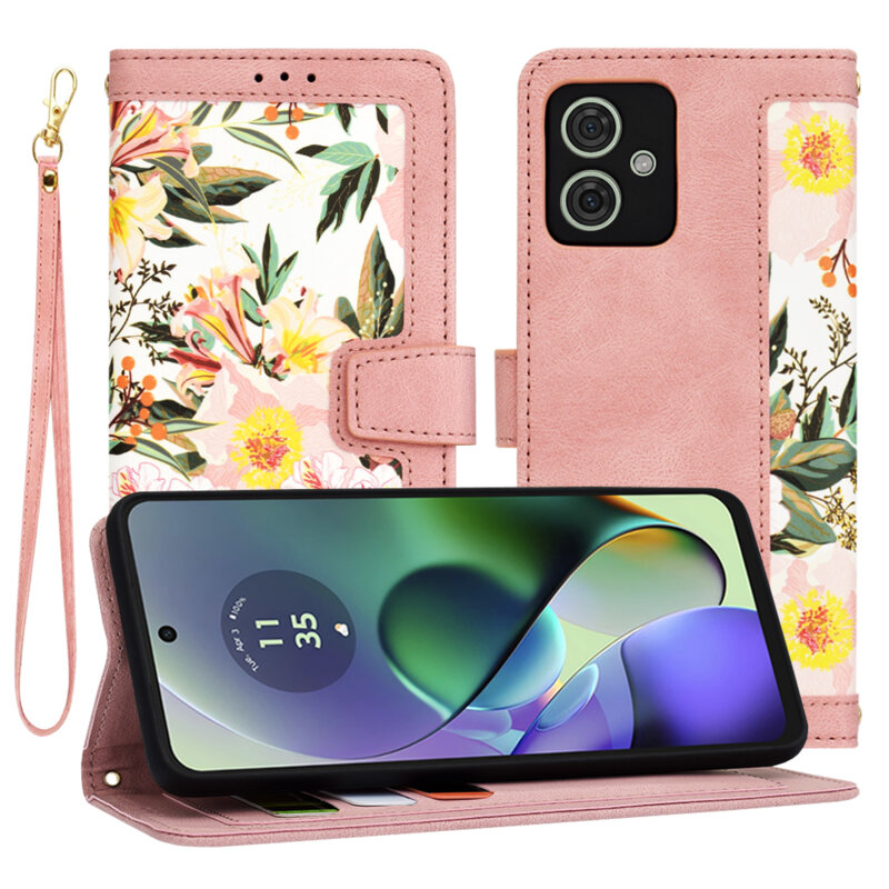 Husa personalizata fete Motorola Moto G54 Power Edition Techsuit FlipCraft, roz