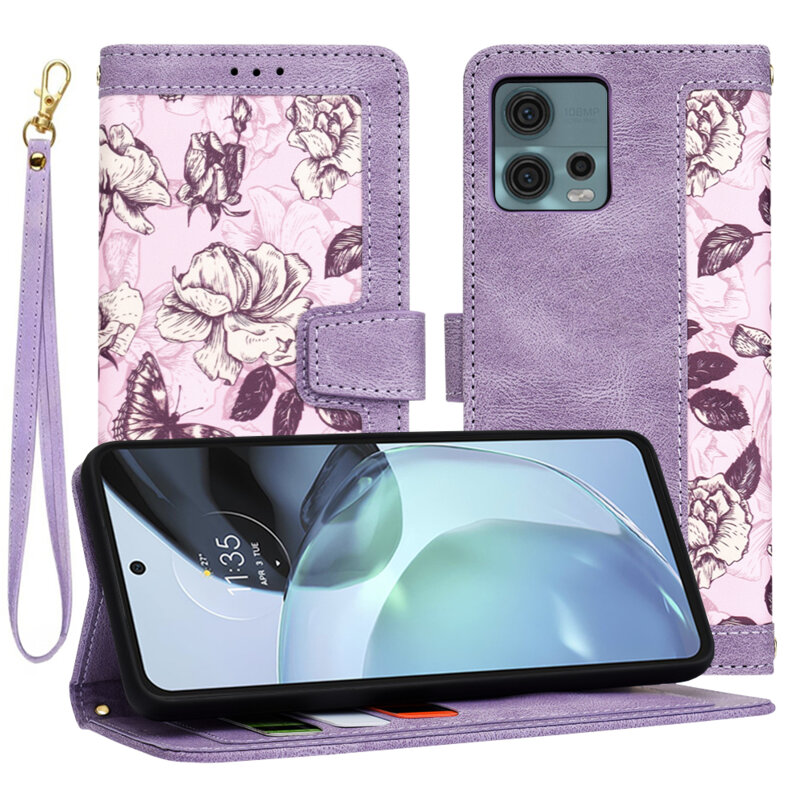 Husa personalizata fete Motorola Moto G72 Techsuit FlipCraft, mov