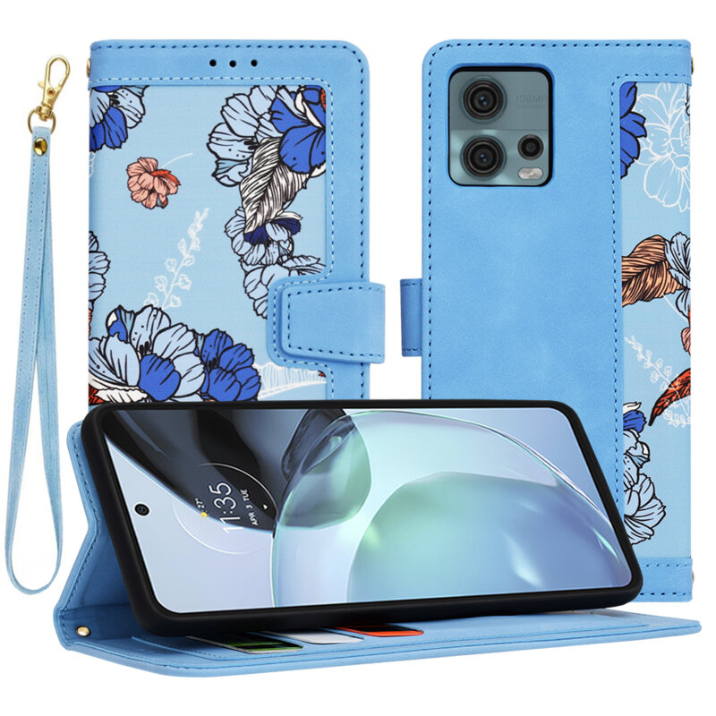 Husa personalizata fete Motorola Moto G72 Techsuit FlipCraft, bleu
