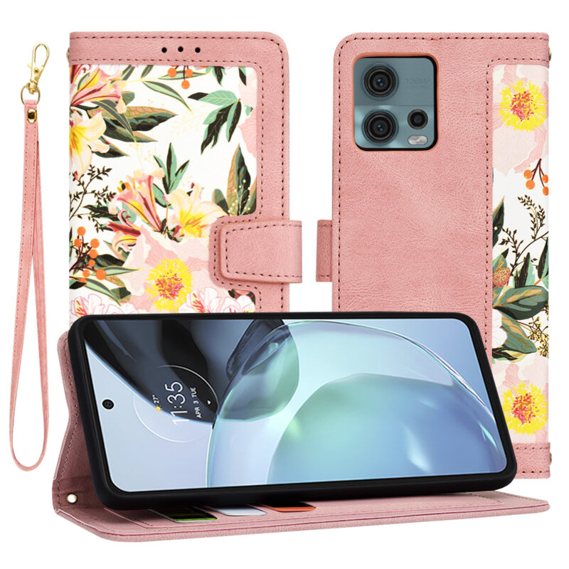 Husa personalizata fete Motorola Moto G72 Techsuit FlipCraft, roz