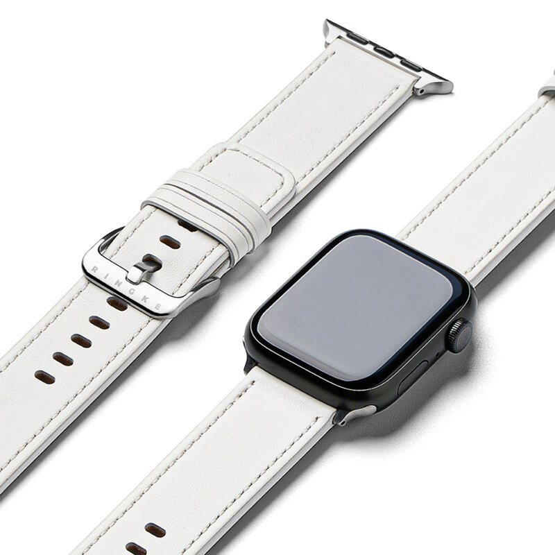 Curea Apple Watch SE 2 44mm Ringke Leather One Basic, White