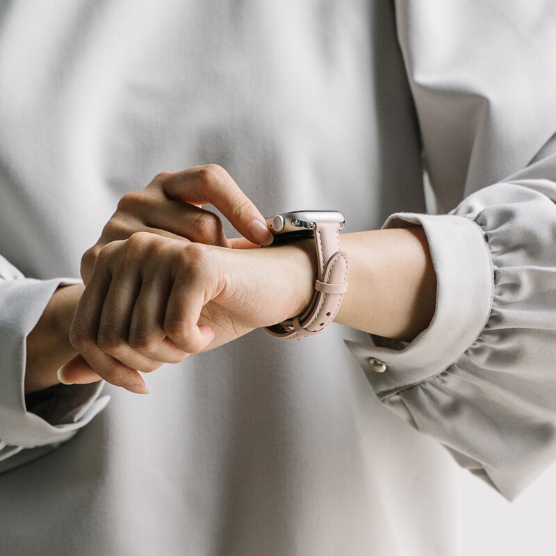 Curea Apple Watch SE 40mm Ringke Leather One Padded Slim, roz deschis