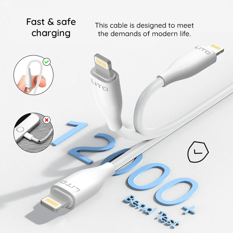 Cablu de date Fast Charging USB la Lightning Lito, 1m, 60W, LD03