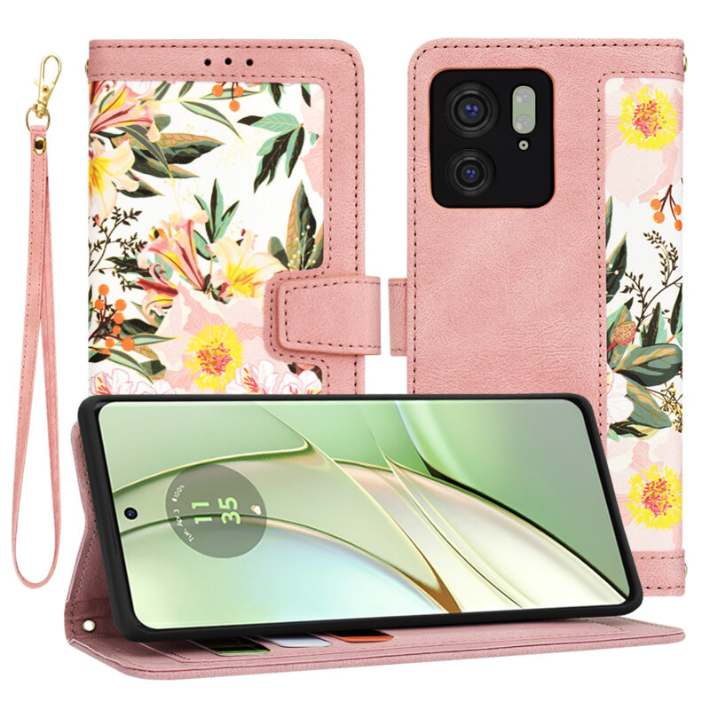 Husa personalizata fete Motorola Edge 40 Techsuit FlipCraft, roz