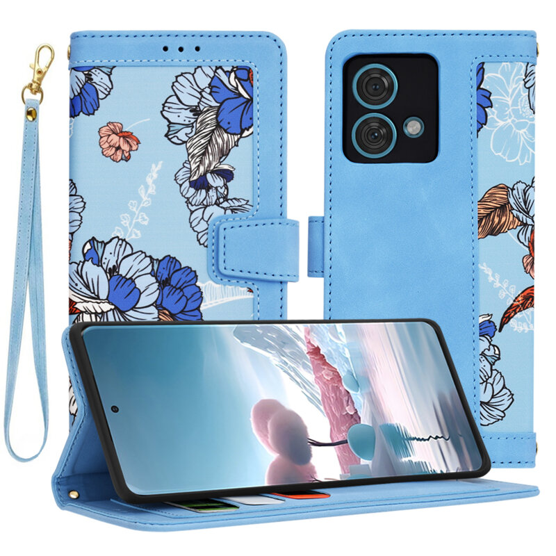 Husa personalizata fete Motorola Edge 40 Neo Techsuit FlipCraft, bleu