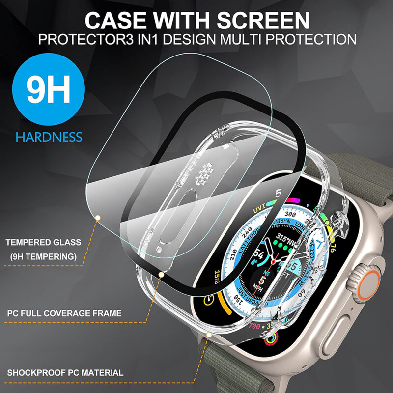 [Pachet 360°] Husa + folie Apple Watch Ultra 2 Techsuit Defense, transparenta