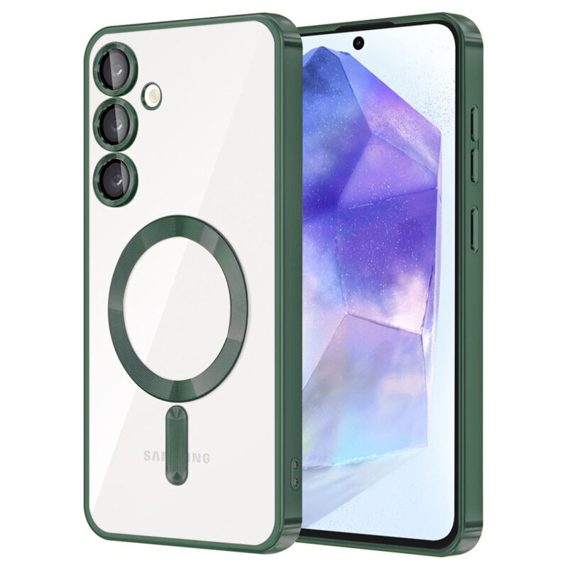 Husa premium Samsung Galaxy A55 5G Techsuit Luxury Crystal MagSafe, verde inchis