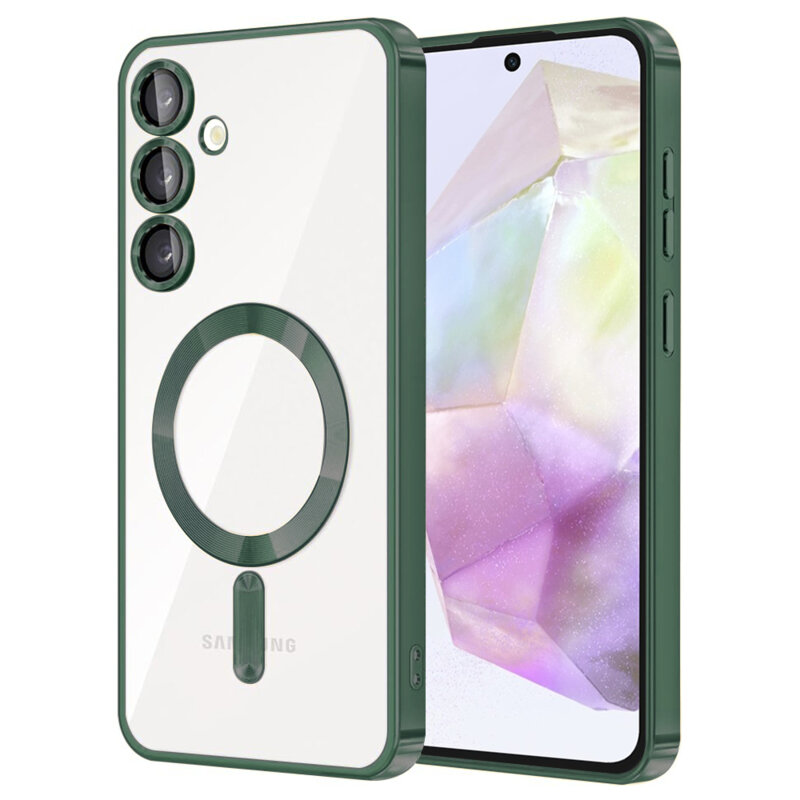 Husa premium Samsung Galaxy A35 5G Techsuit Luxury Crystal MagSafe, verde inchis
