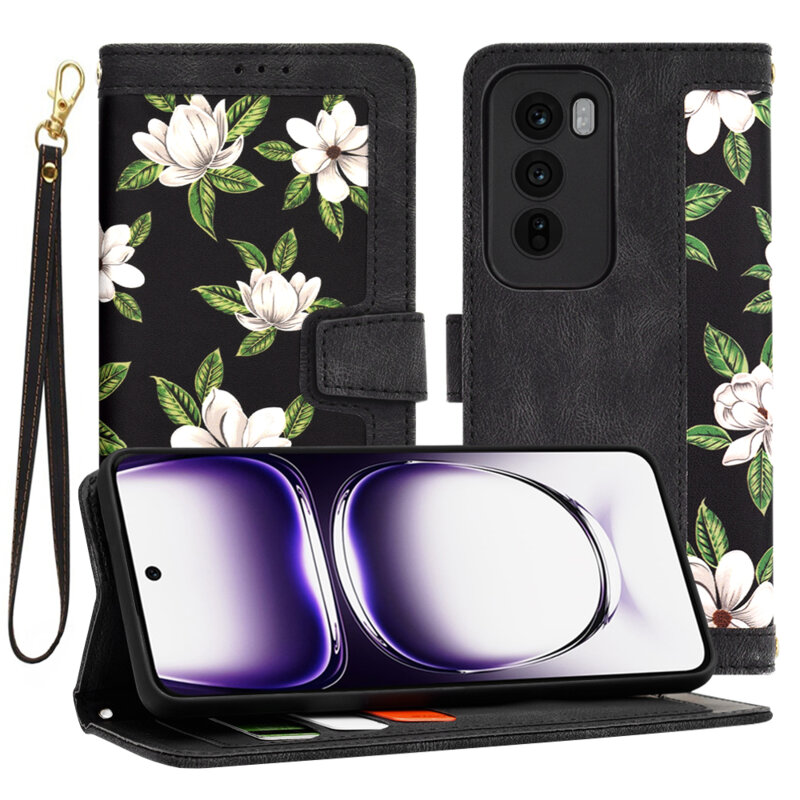 Husa personalizata fete Oppo Reno12 Techsuit FlipCraft, negru