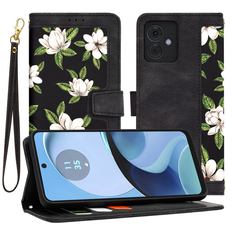 Husa personalizata fete Motorola Moto G14 Techsuit FlipCraft, negru