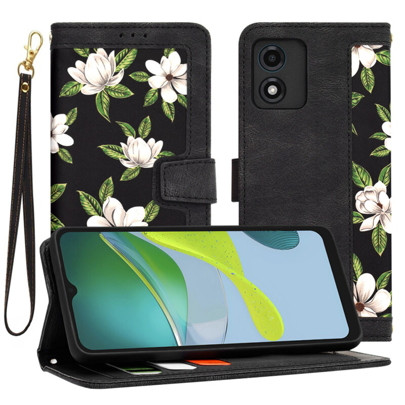 Husa personalizata fete Motorola Moto E13 Techsuit FlipCraft, negru