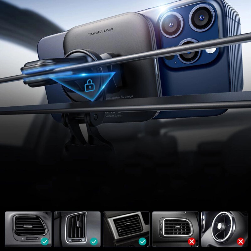 Suport auto telefon incarcare MagSafe Qi2 ESR CryoBoost HaloLock